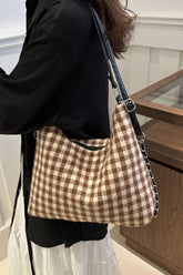 Plaid Adjustable Strap Handbag OutfitFlow